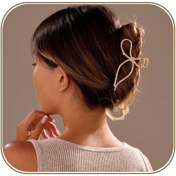 Gold Bow Hair Clips for Women Fine Hair Elegant Nonslip Jaw Clips